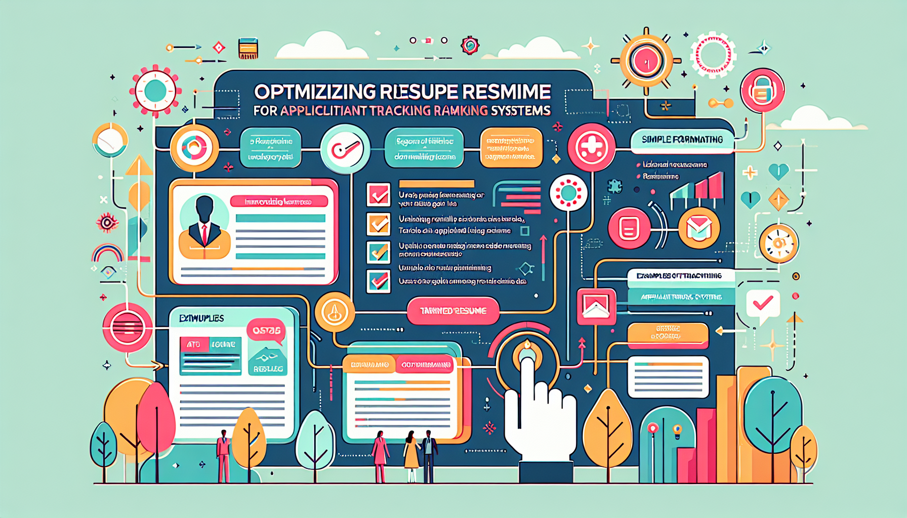 An illustration showing how to optimize resumes for applicant tracking systems.